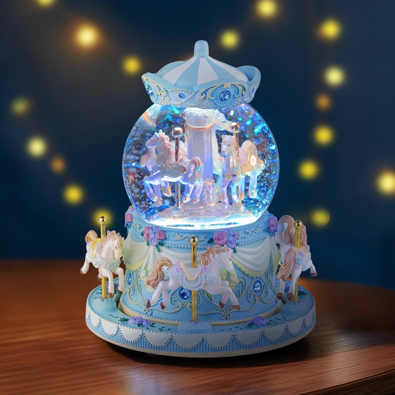 Mr.Winder Music Box Carousel Snow Globe, Anniversary Christmas Birthday Gifts for Girls Mom Friend Daughter, Unicorn Music Boxes Carousel Horse with Lights Play You are My Sunshine - Image 4